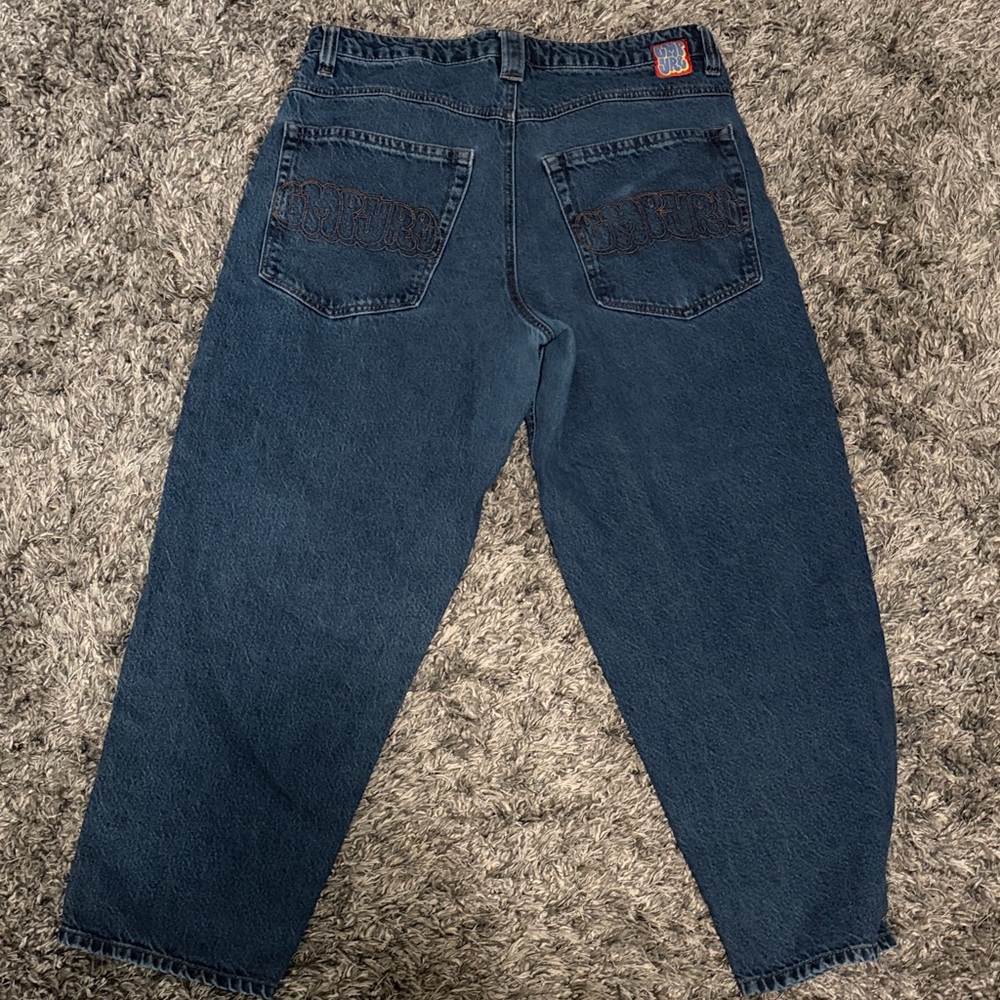 Men's adjustable draw string baggy skate jeans logo pockets